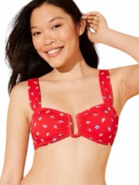 SHADE & SHORE NWT Red U-Wire Bralette Bikini Top Beach Print Size Large